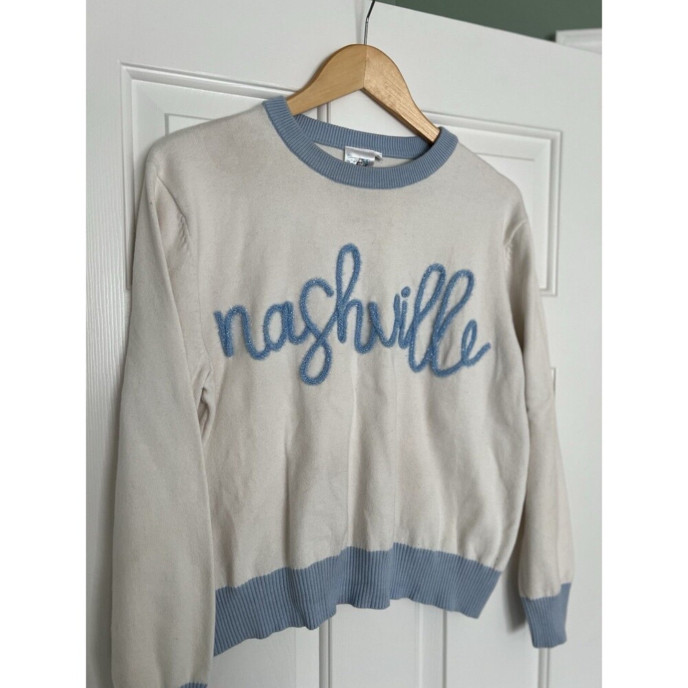 Queen Of Sparkles Sweater Nashville Embroidered Cream Size Small - Picture 5 of 8